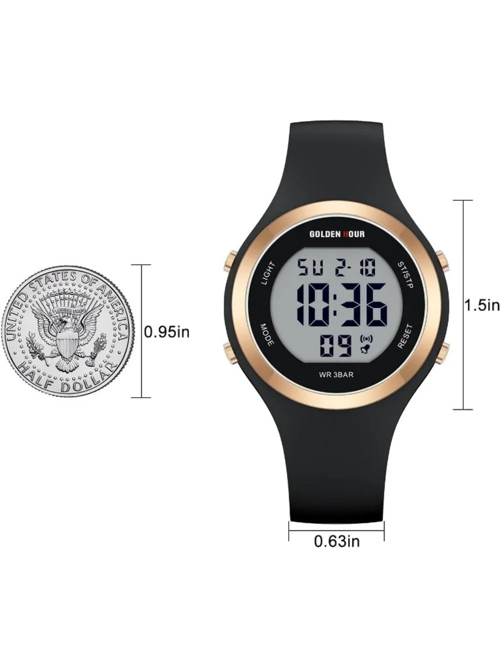Women's Black Waterproof Sport Digital Chronograph Silicone Strap Wrist Watch
